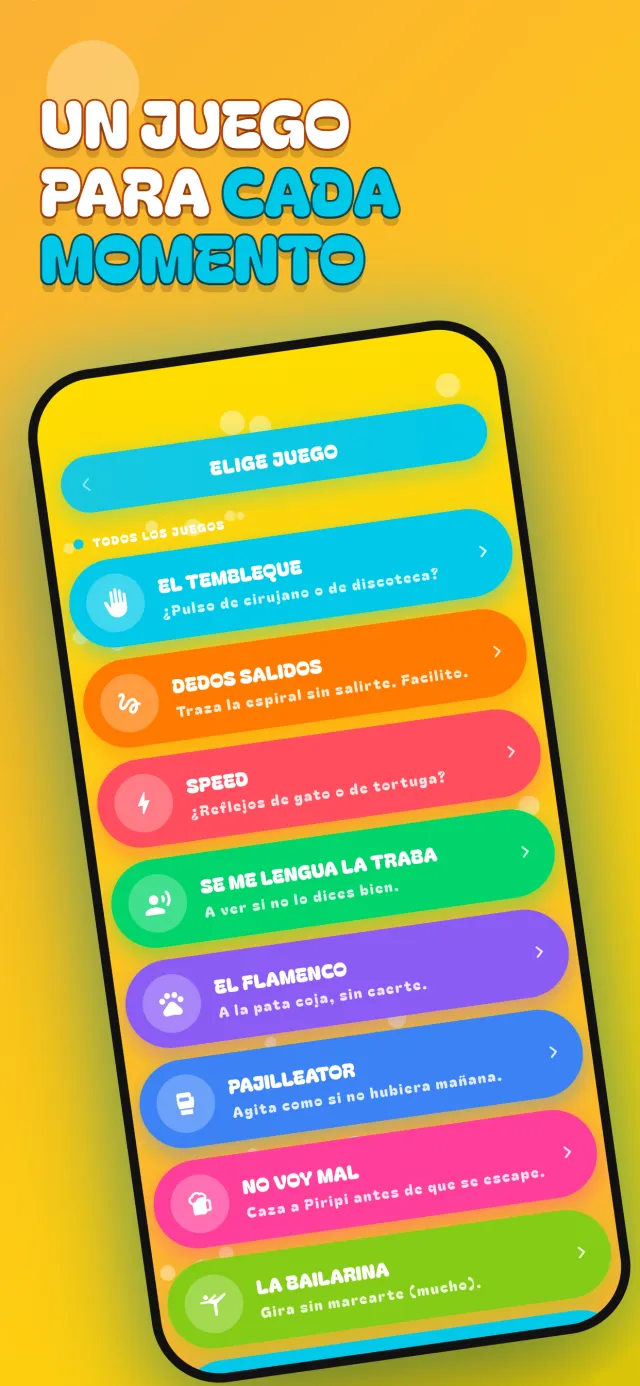 Lista de juegos: El tembleque, Dedos sudados, Speed, Se me lengua la traba y más