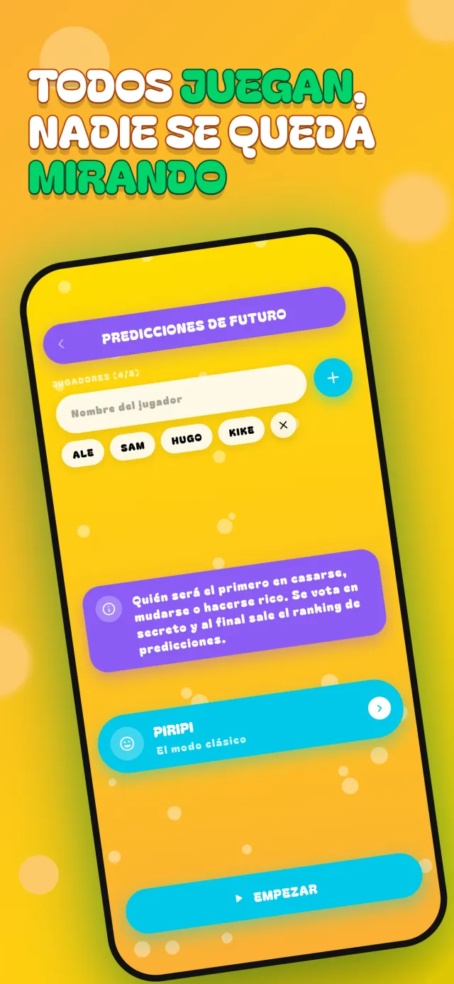 Predicciones de futuro: se añaden los nombres de los jugadores antes de empezar