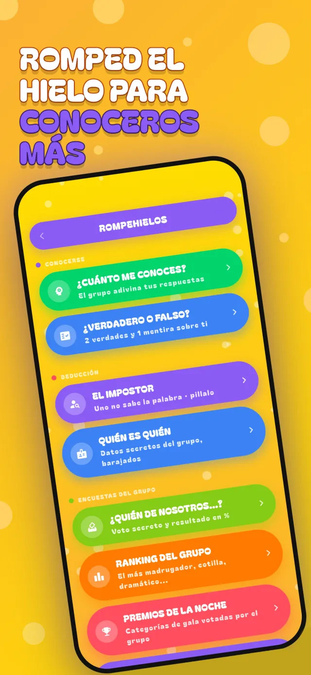 Modos rompehielos: ¿Cuánto me conoces?, ¿Verdadero o falso?, El impostor y más
